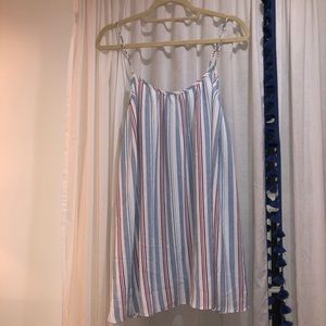 Olivaceous Striped Red, White, and Blue Dress